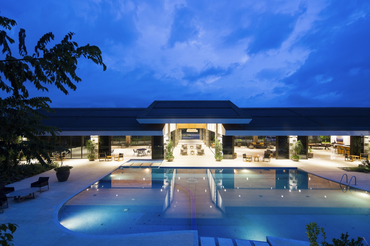 Hotel façade at night