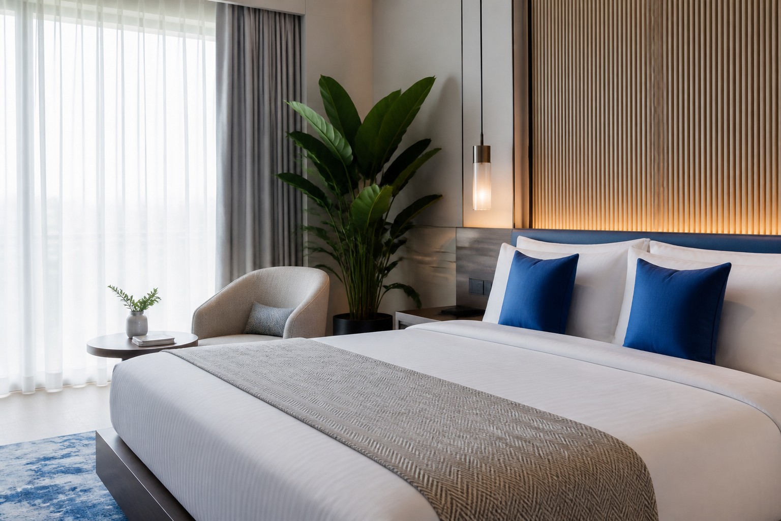 Illustrated hotel suite in natural daylight